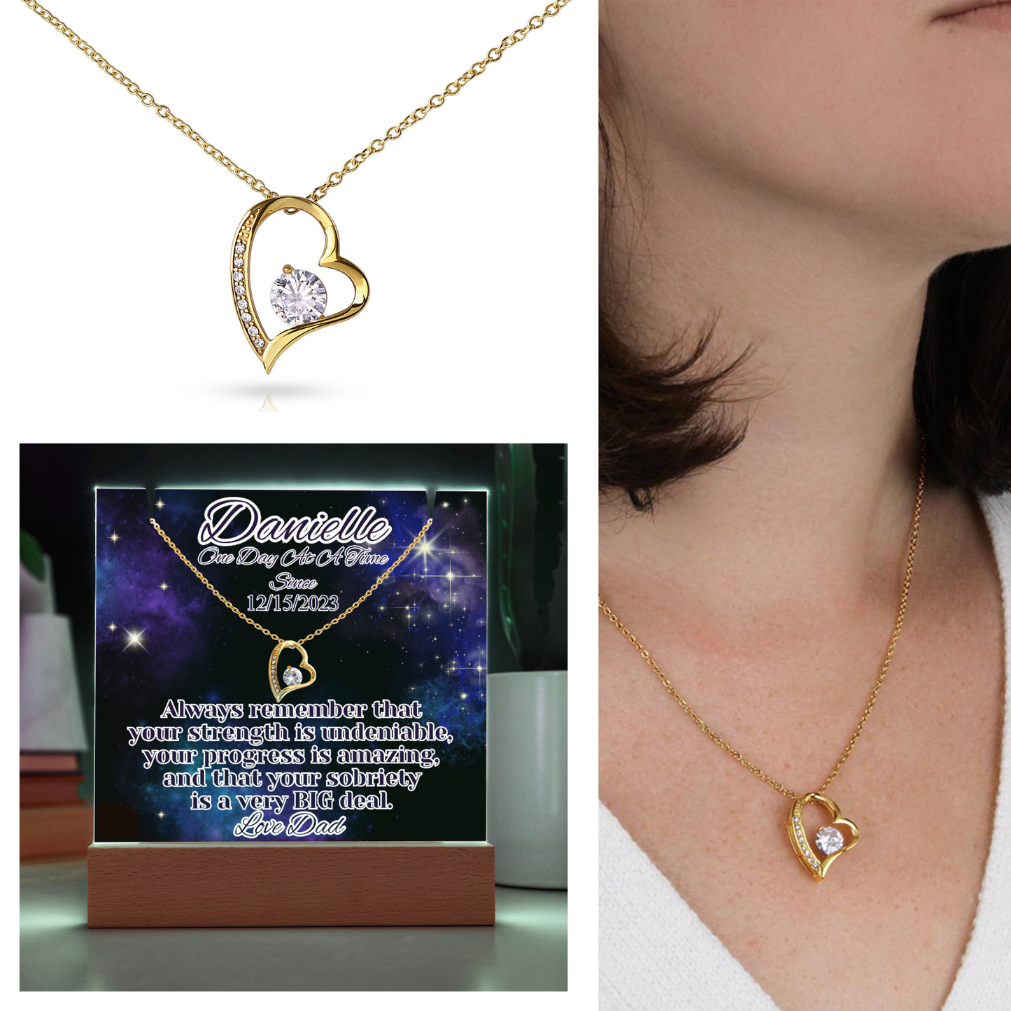 Personalized Sobriety Date Necklace & LED  Galaxy Keepsake