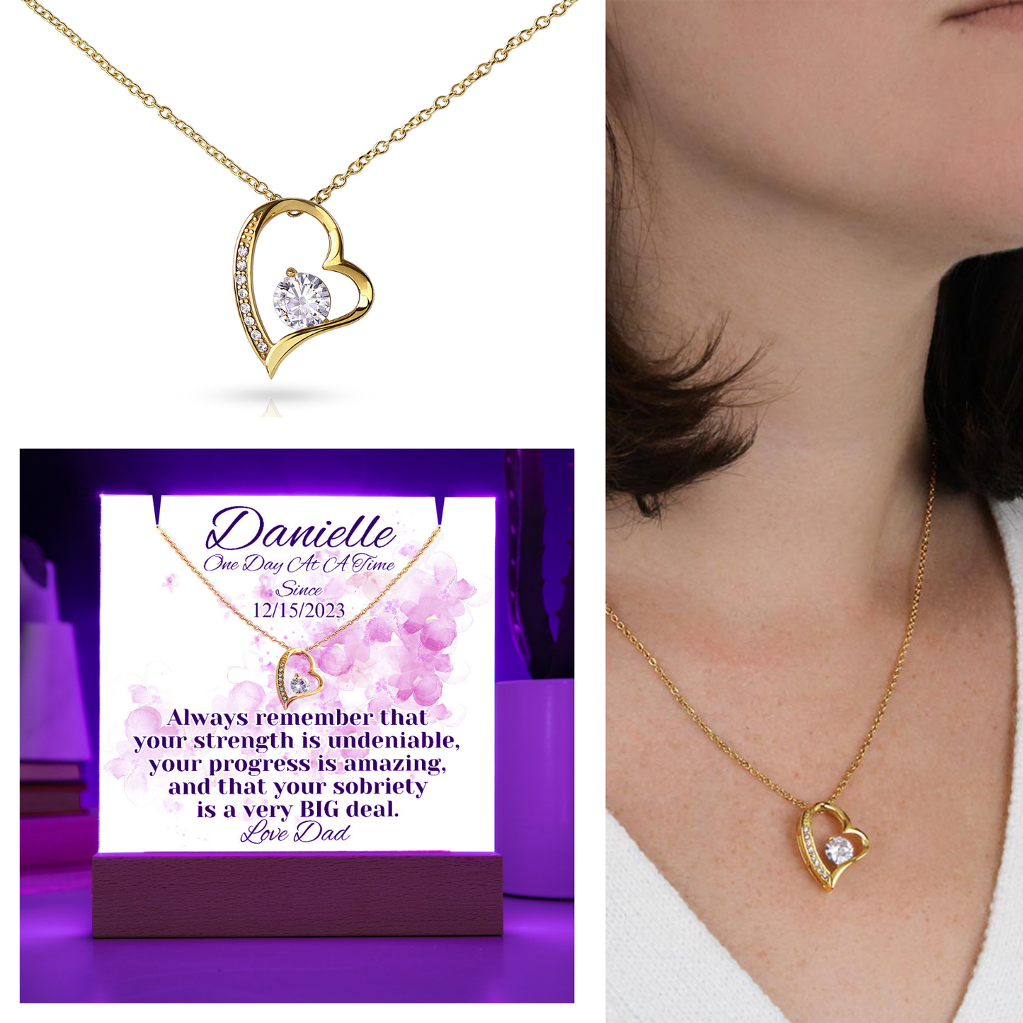 Personalized Sobriety Date Necklace & LED Keepsake