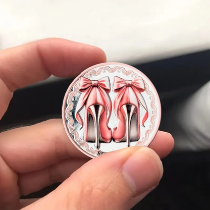 Sobriety coin with two pink bow high heels and ornate border
