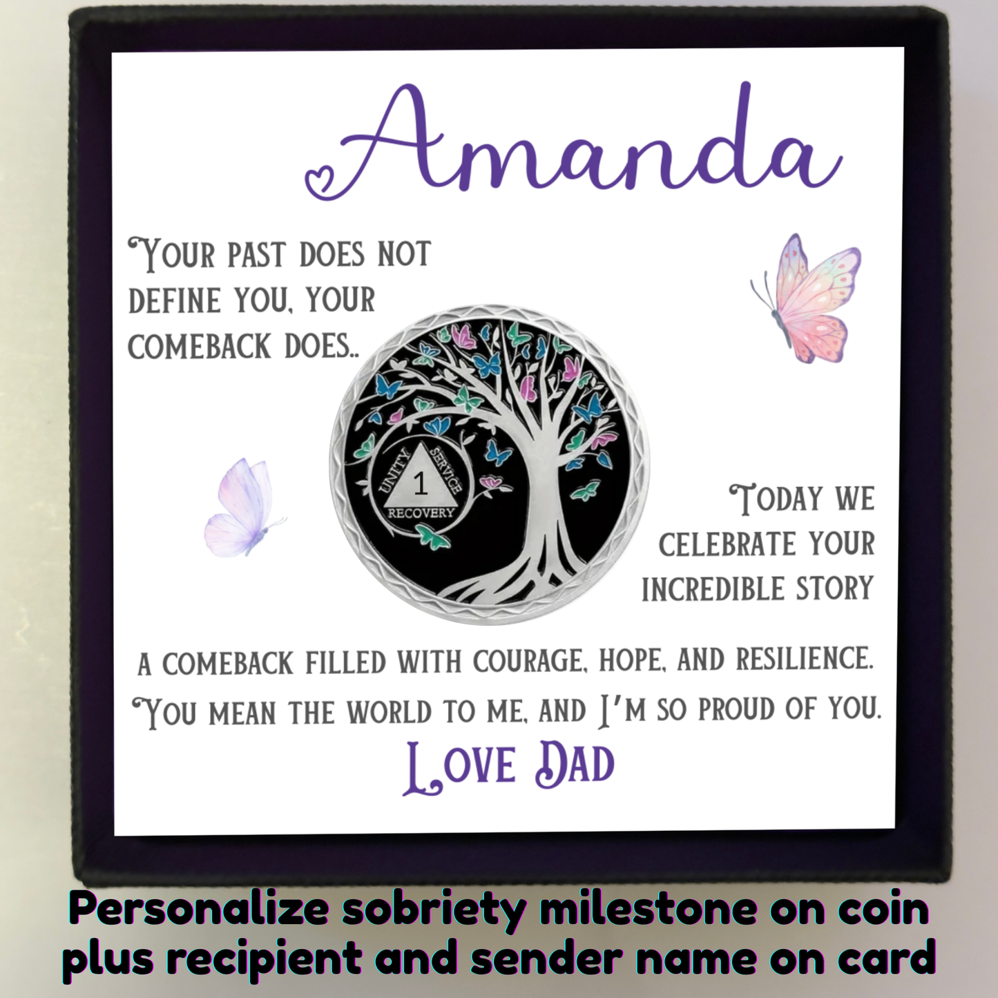 Personalized Sobriety Coin with Card