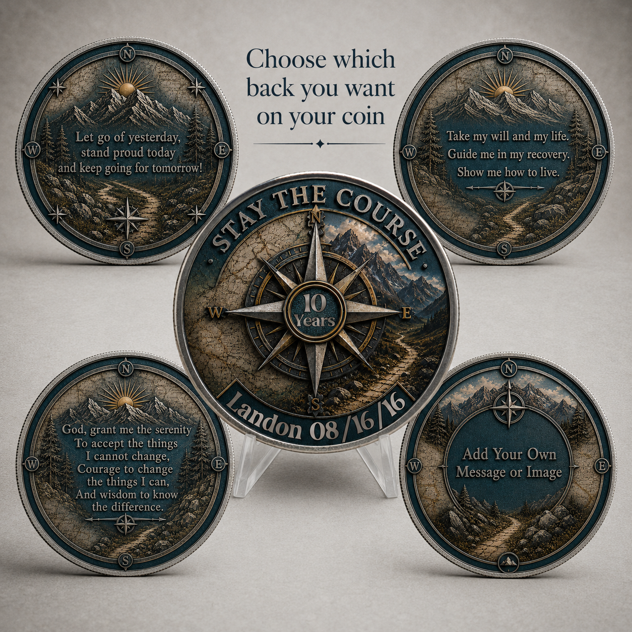 Stay The Course Recovery Coin ~ Compass Design Medallion