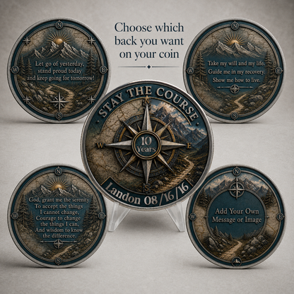 Stay The Course Recovery Coin ~ Compass Design Medallion