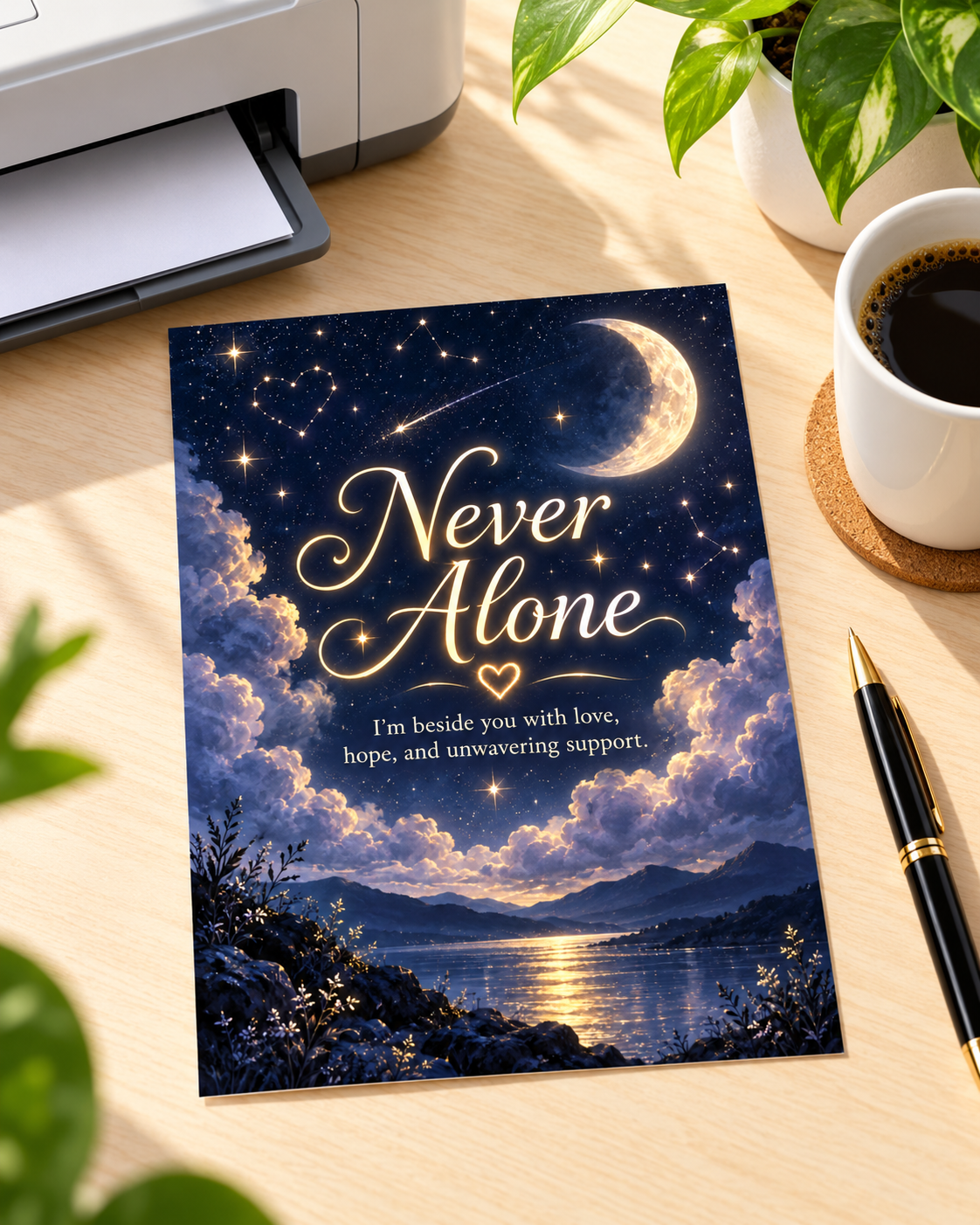 Never Alone (Starry Night) – Free Printable & Digital Encouragement Card