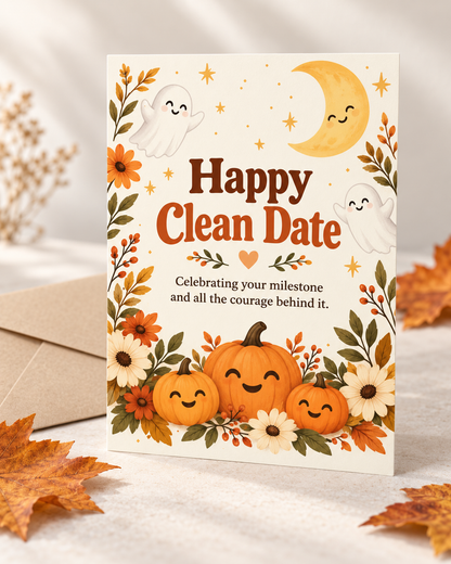 Happy Clean Date (Pumpkins & Flowers) – Free Printable & Digital Recovery Card