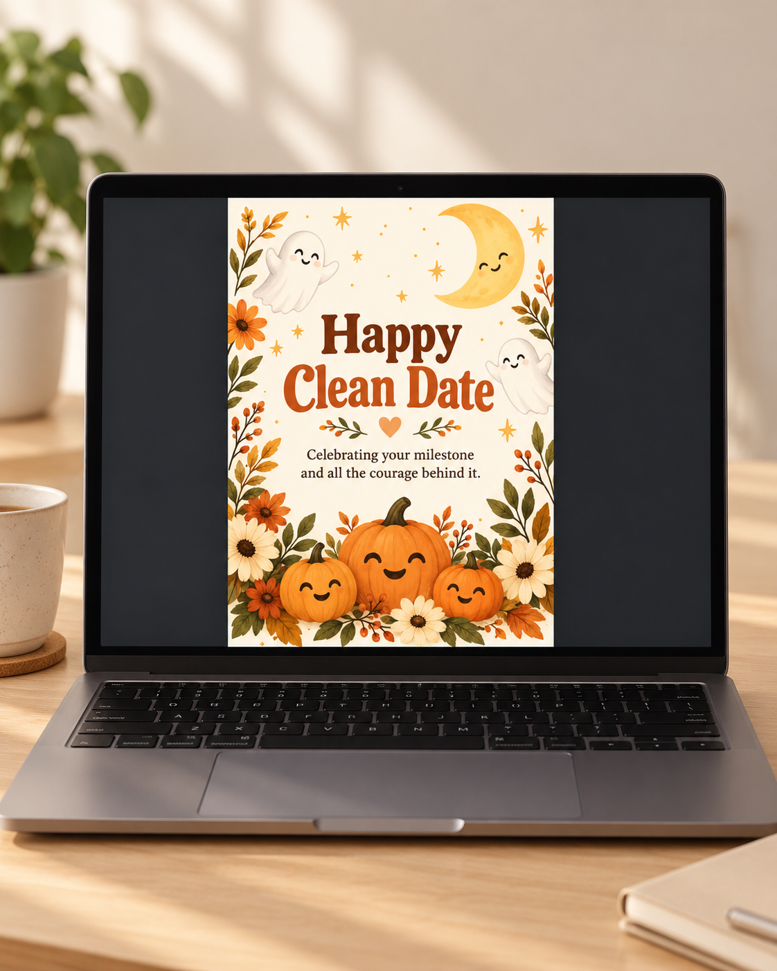 Happy Clean Date (Pumpkins & Flowers) – Free Printable & Digital Recovery Card
