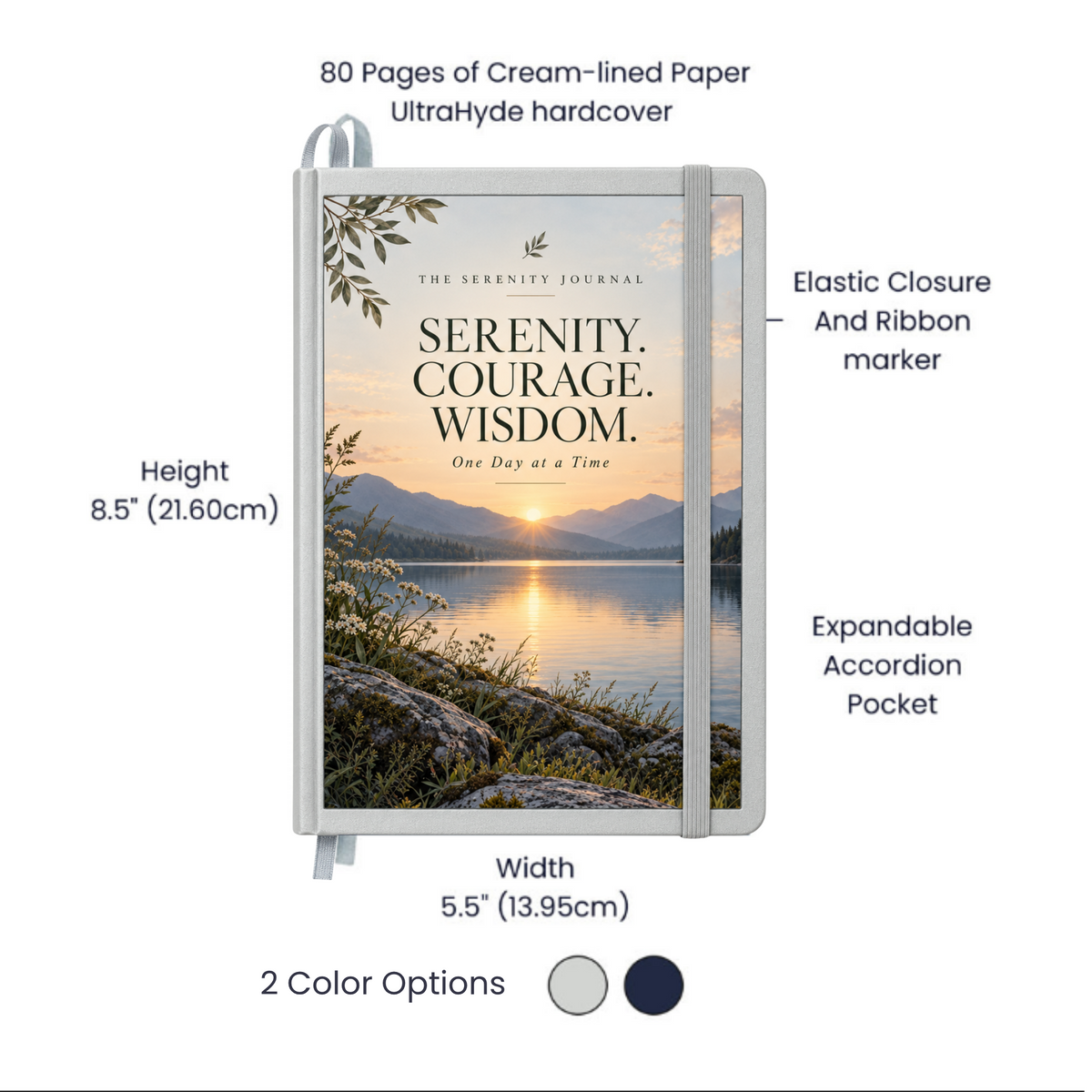 Serenity Courage Wisdom Recovery Journal – One Day at a Time Hardcover Sobriety Notebook