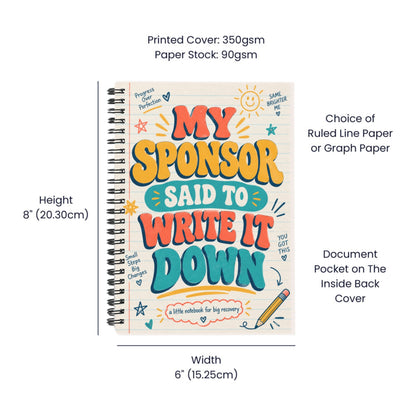My Sponsor Said to Write It Down Recovery Journal – 6" x 8" Spiral Notebook for AA & NA Sponsee