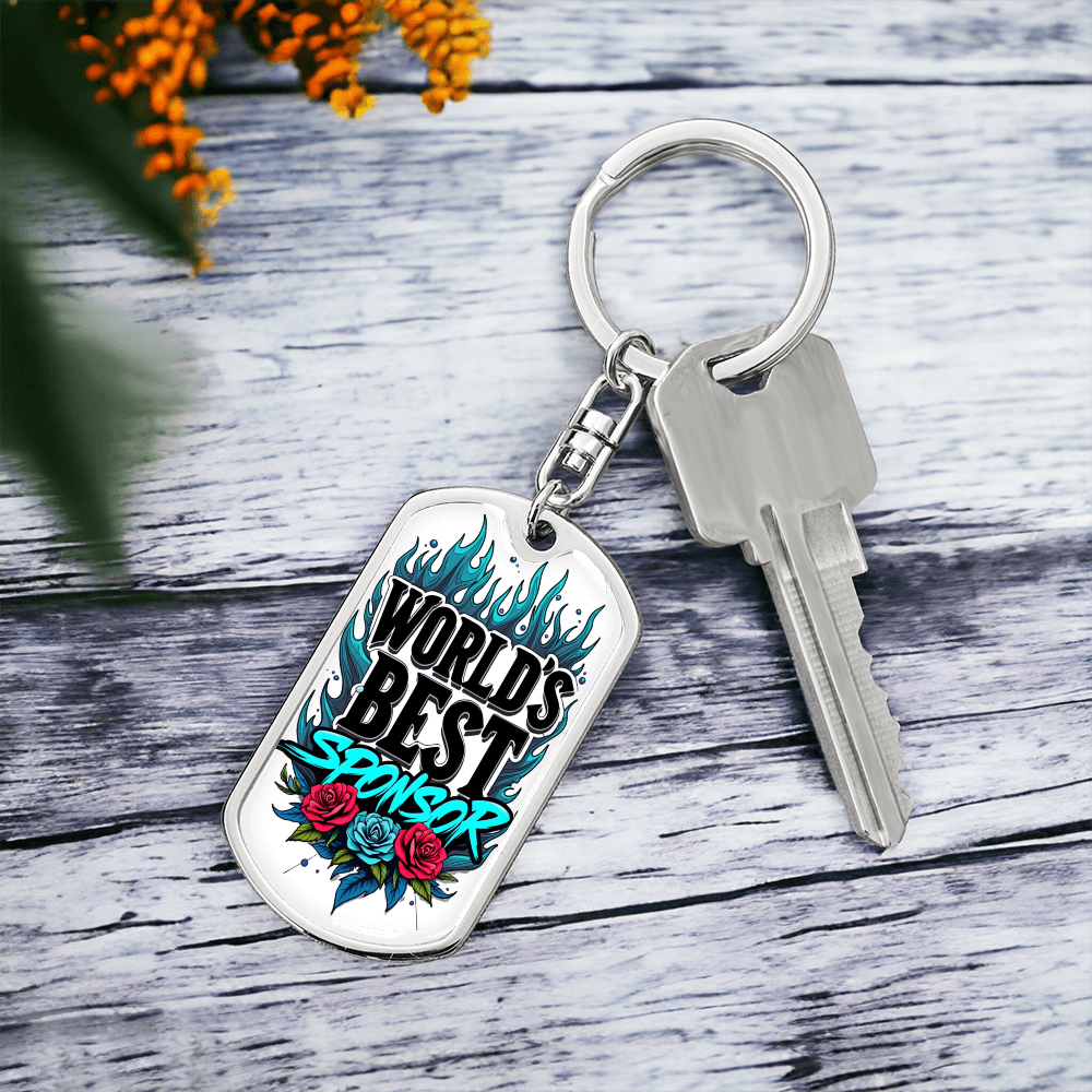 World's Best Sponsor Keychain Blue Flames