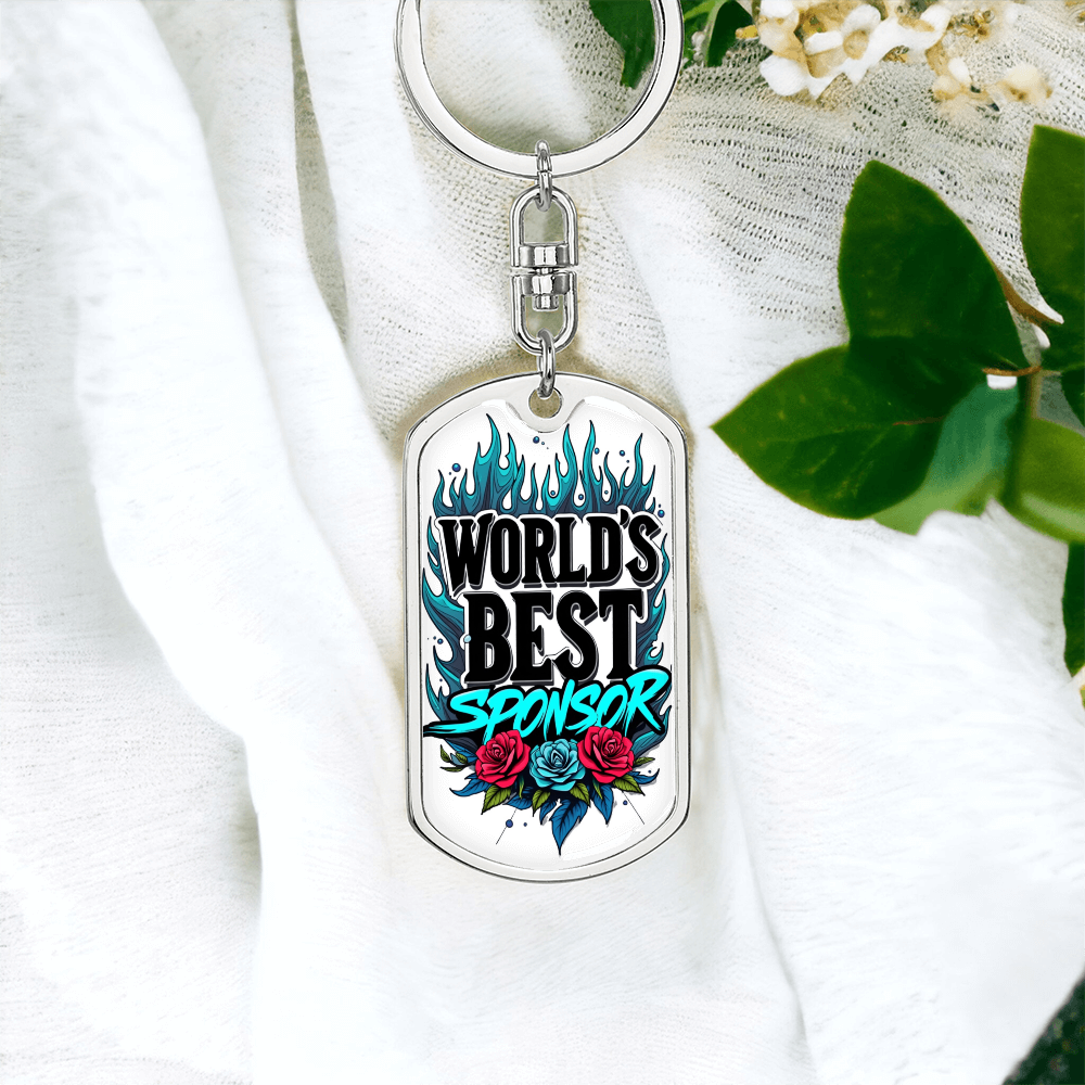 World's Best Sponsor Keychain Blue Flames