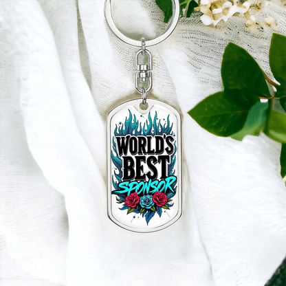 World's Best Sponsor Keychain Blue Flames