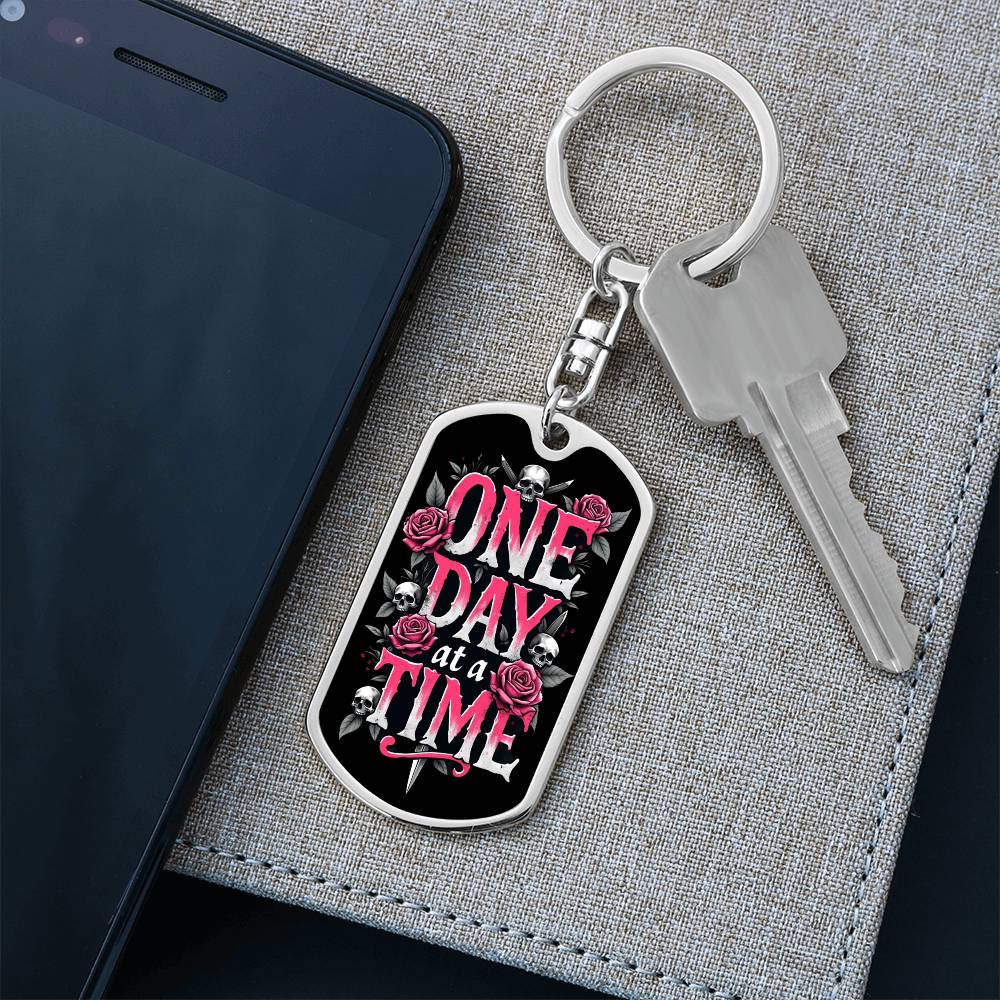 Personalized "One Day at a Time" Dog Tag Keychain | Sober Gift for Recovery Milestones