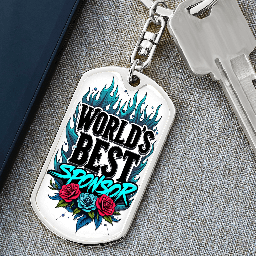 World's Best Sponsor Keychain Blue Flames