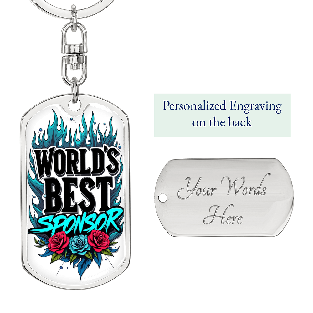 World's Best Sponsor Keychain Blue Flames
