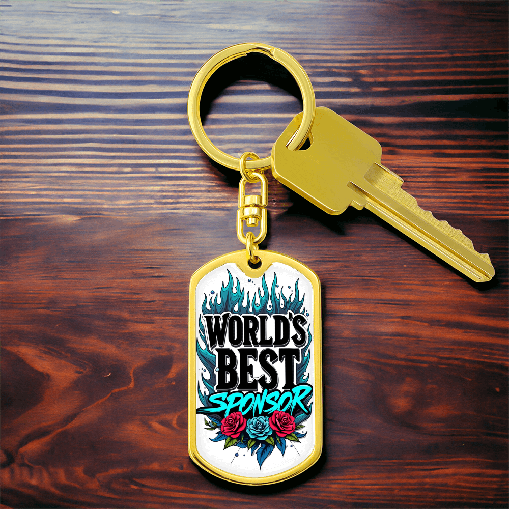 World's Best Sponsor Keychain Blue Flames