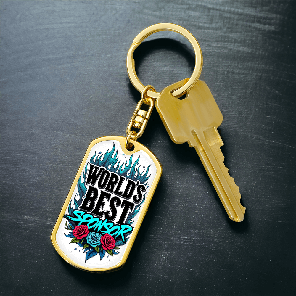 World's Best Sponsor Keychain Blue Flames