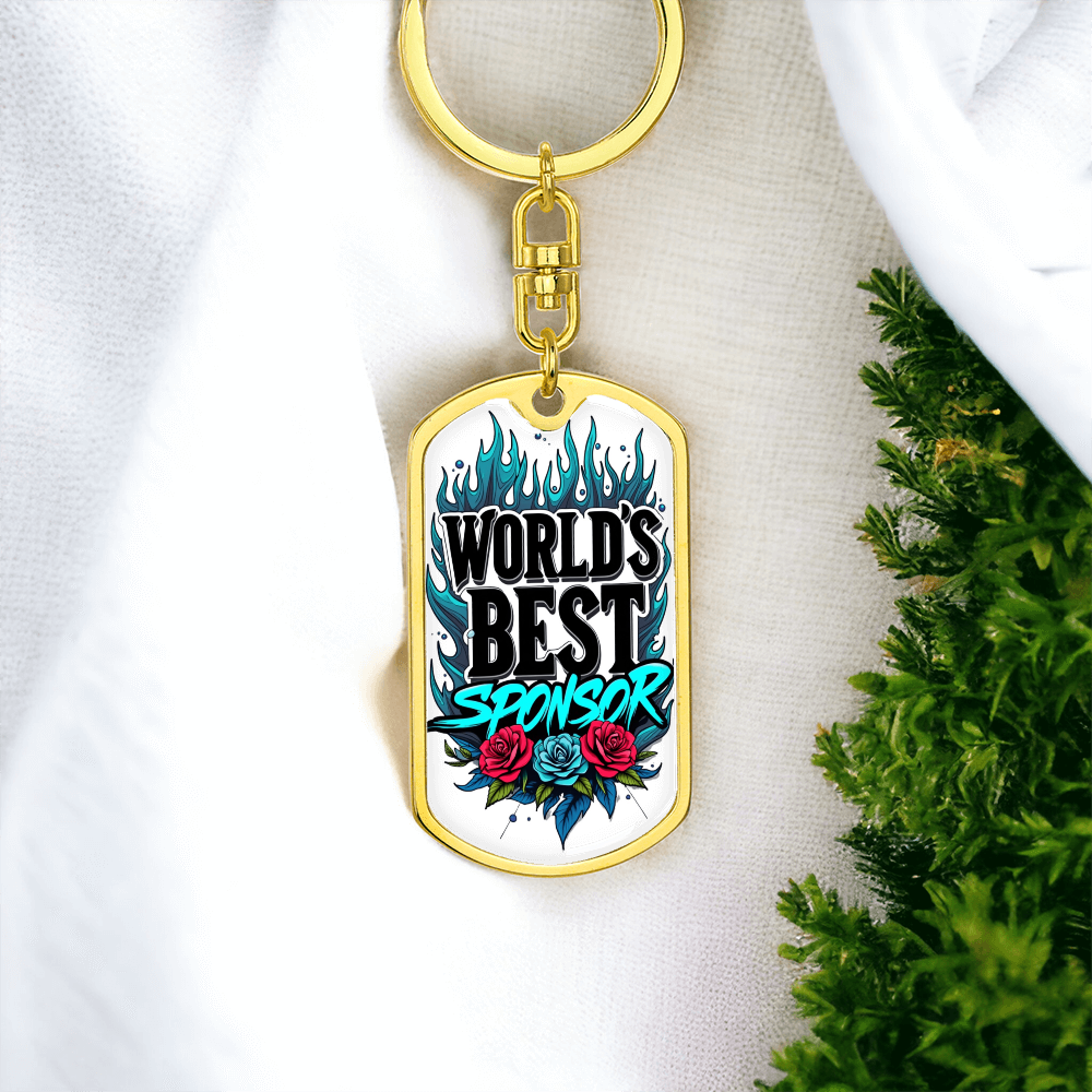 World's Best Sponsor Keychain Blue Flames