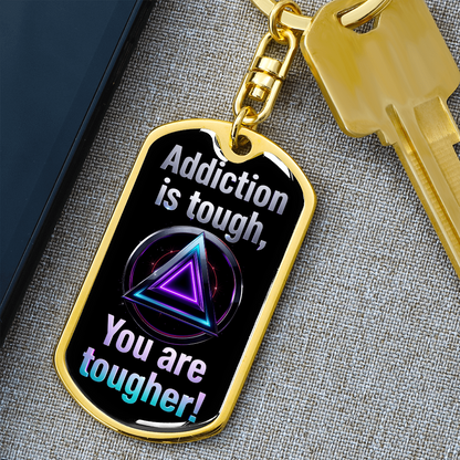 Gold dog tag swivel keychain with black enamel front design