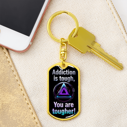 Gold dog tag swivel keychain with black enamel front and blank back plate