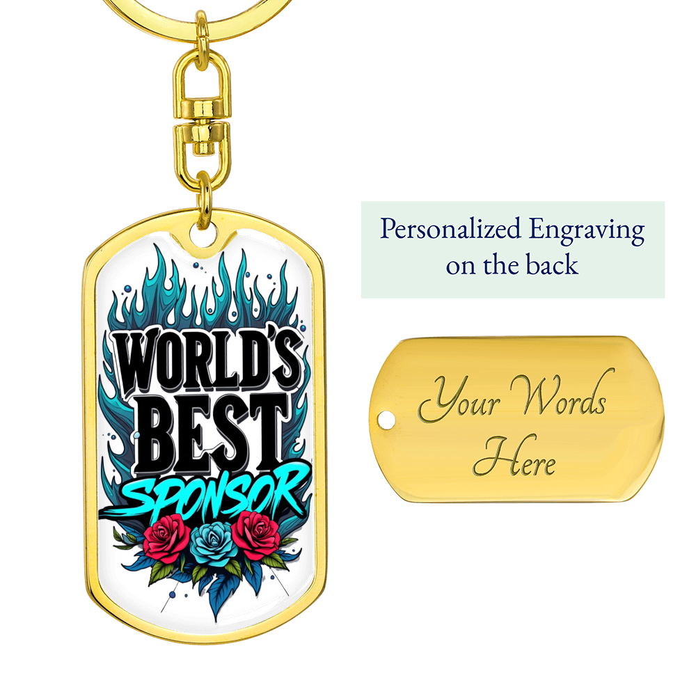 World's Best Sponsor Keychain Blue Flames