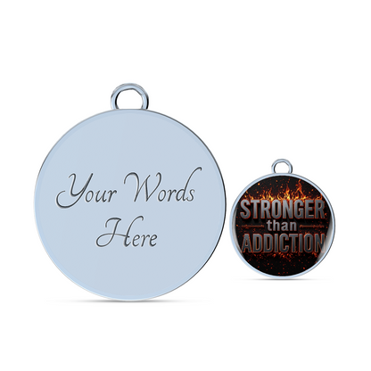 Round charm with light blue face and text “Your Words Here,” plus small keyring charm