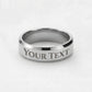 Engraved stainless steel band ring with “YOUR TEXT” lettering