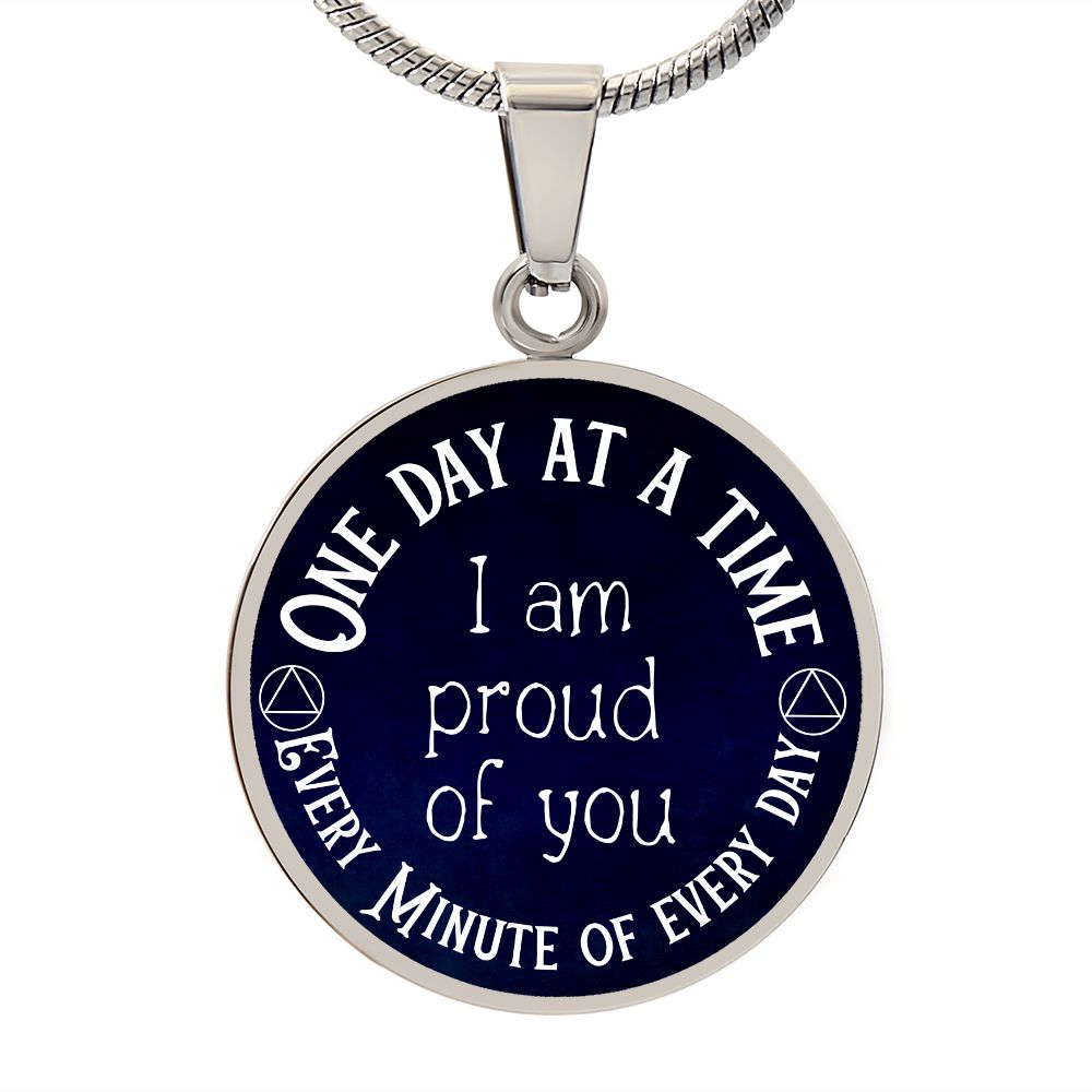 One Day at a Time Necklace - Inspirational Recovery Pendant with Custom Engraving