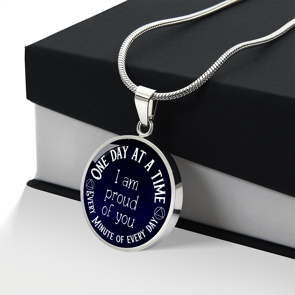 One Day at a Time Necklace - Inspirational Recovery Pendant with Custom Engraving