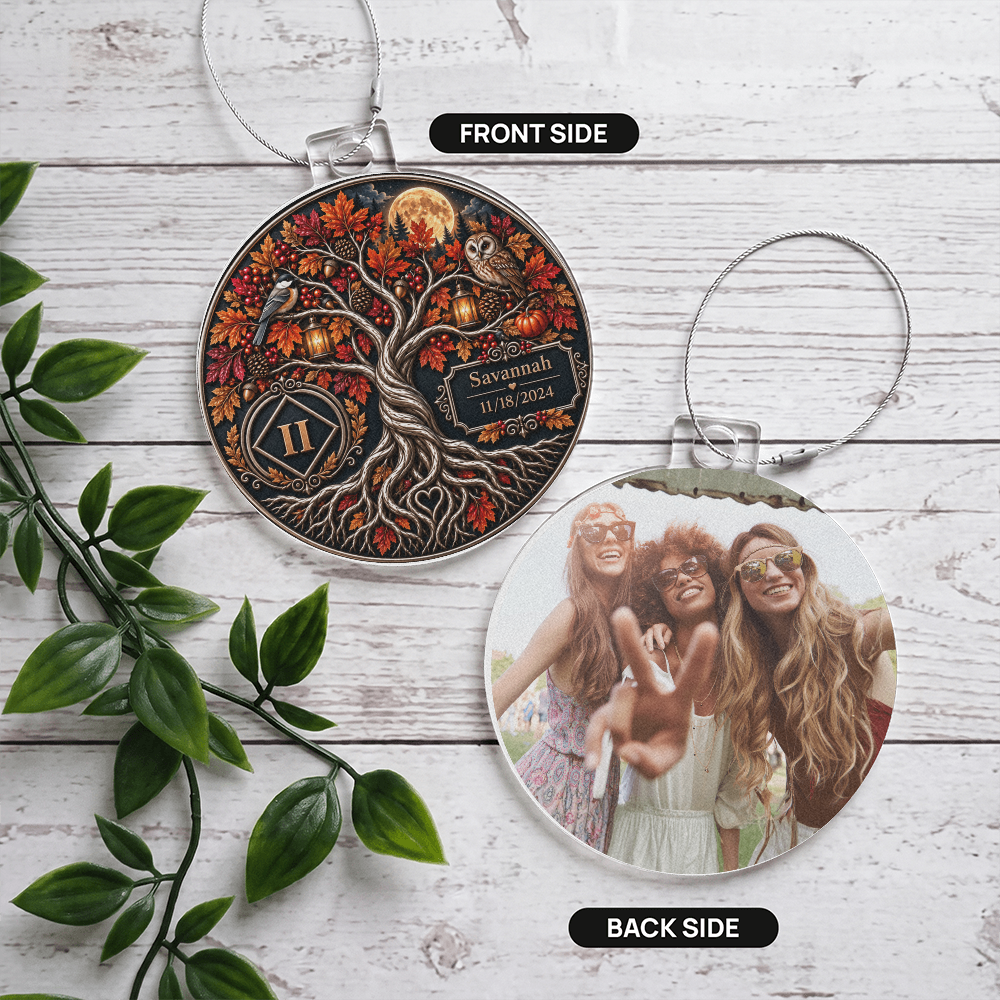 Personalized Recovery Milestone Ornament – Double-Sided Sobriety Keepsake with Photo
