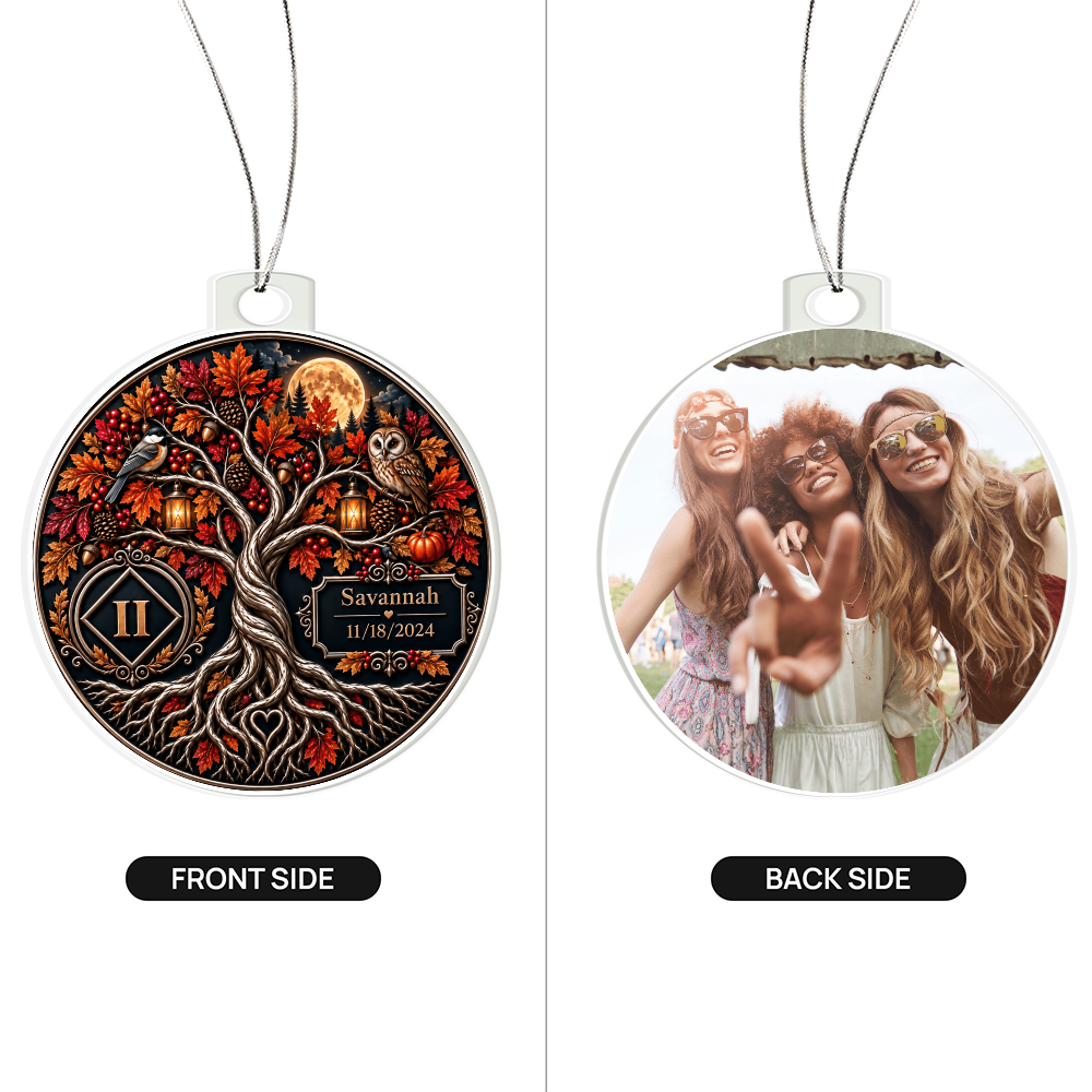 Personalized Recovery Milestone Ornament – Double-Sided Sobriety Keepsake with Photo