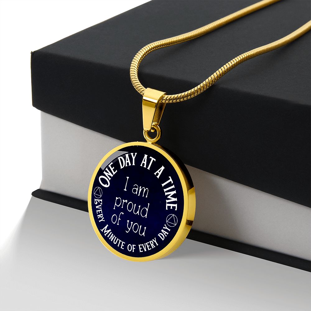 One Day at a Time Necklace - Inspirational Recovery Pendant with Custom Engraving
