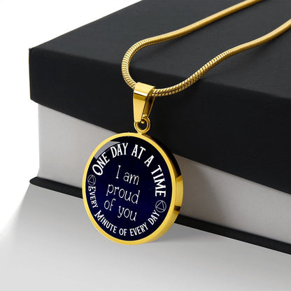One Day at a Time Necklace - Inspirational Recovery Pendant with Custom Engraving
