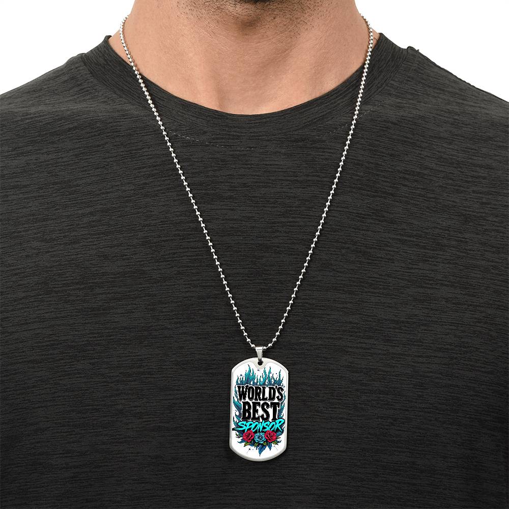 World's Best Sponsor Dog Tag Necklace ~ Sobriety Gift For Sponsor