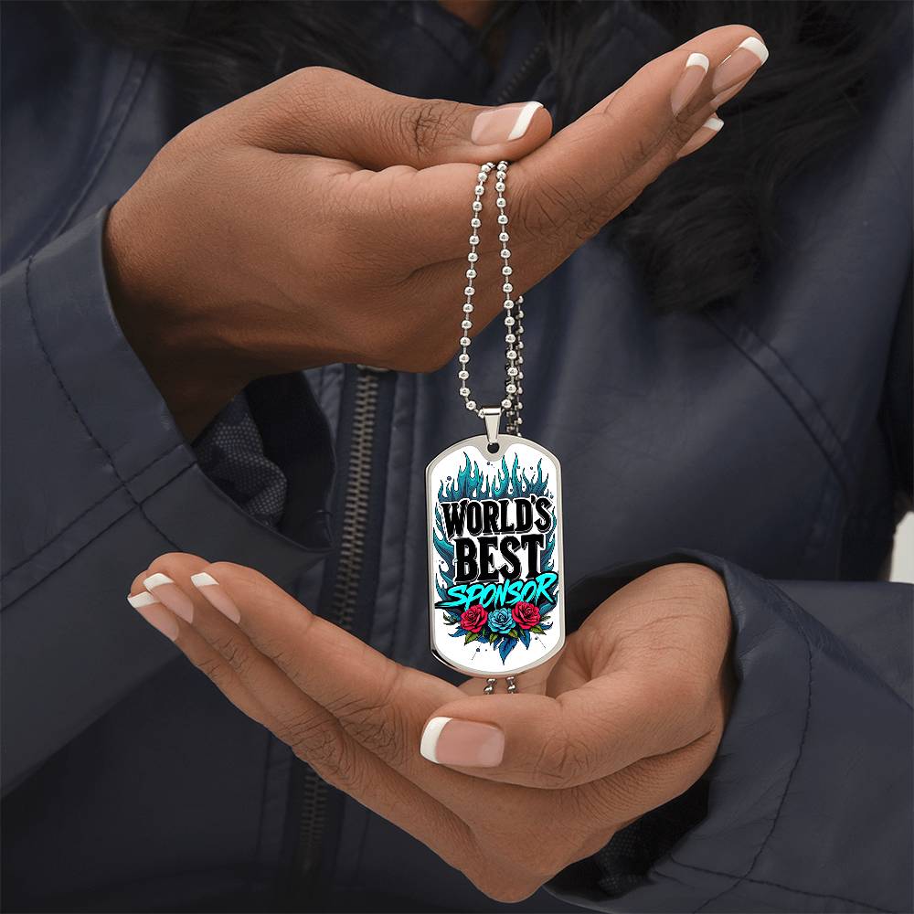 World's Best Sponsor Dog Tag Necklace ~ Sobriety Gift For Sponsor