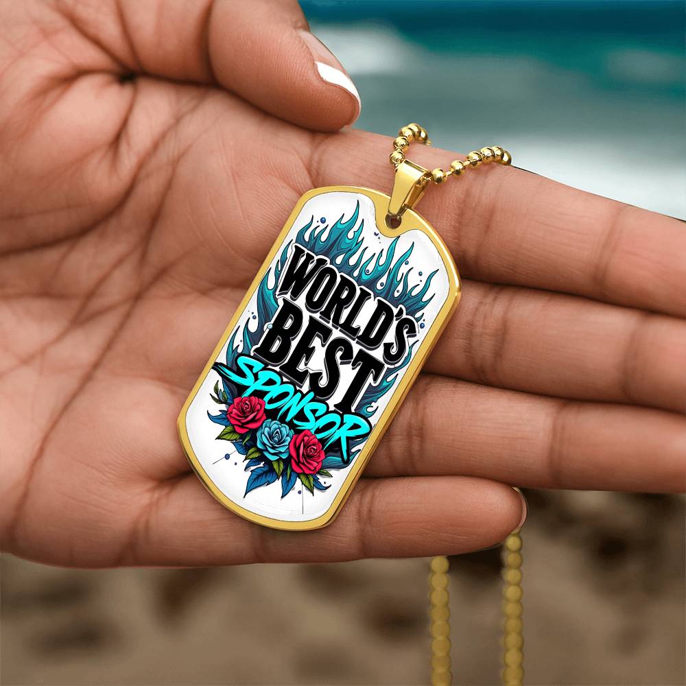World's Best Sponsor Dog Tag Necklace ~ Sobriety Gift For Sponsor