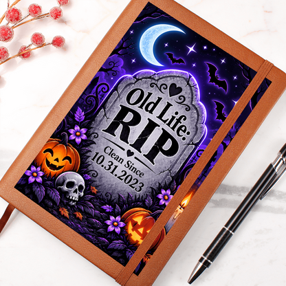 Old Life: RIP Personalized Sobriety Journal – Custom Clean Date Halloween Recovery Gift