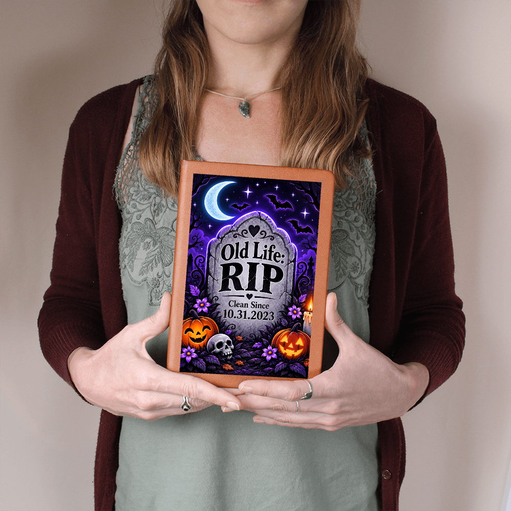 Old Life: RIP Personalized Sobriety Journal – Custom Clean Date Halloween Recovery Gift