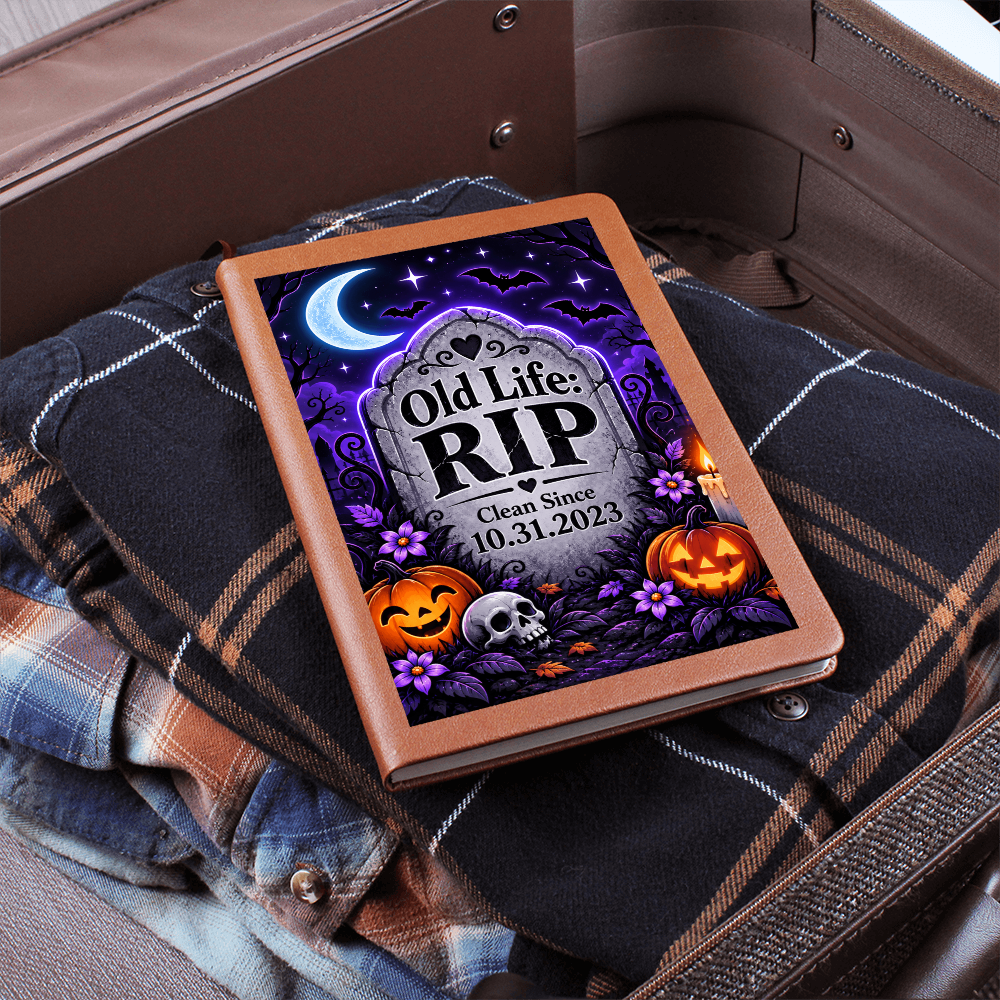 Old Life: RIP Personalized Sobriety Journal – Custom Clean Date Halloween Recovery Gift
