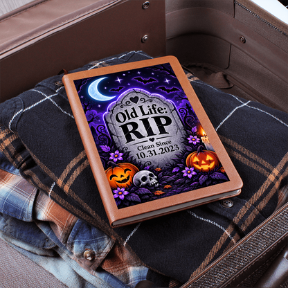 Old Life: RIP Personalized Sobriety Journal – Custom Clean Date Halloween Recovery Gift