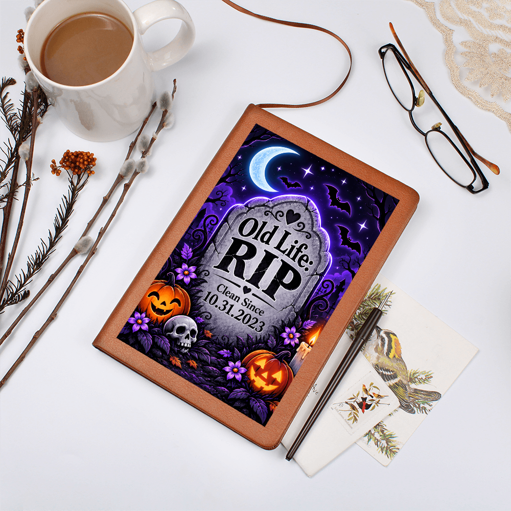 Old Life: RIP Personalized Sobriety Journal – Custom Clean Date Halloween Recovery Gift