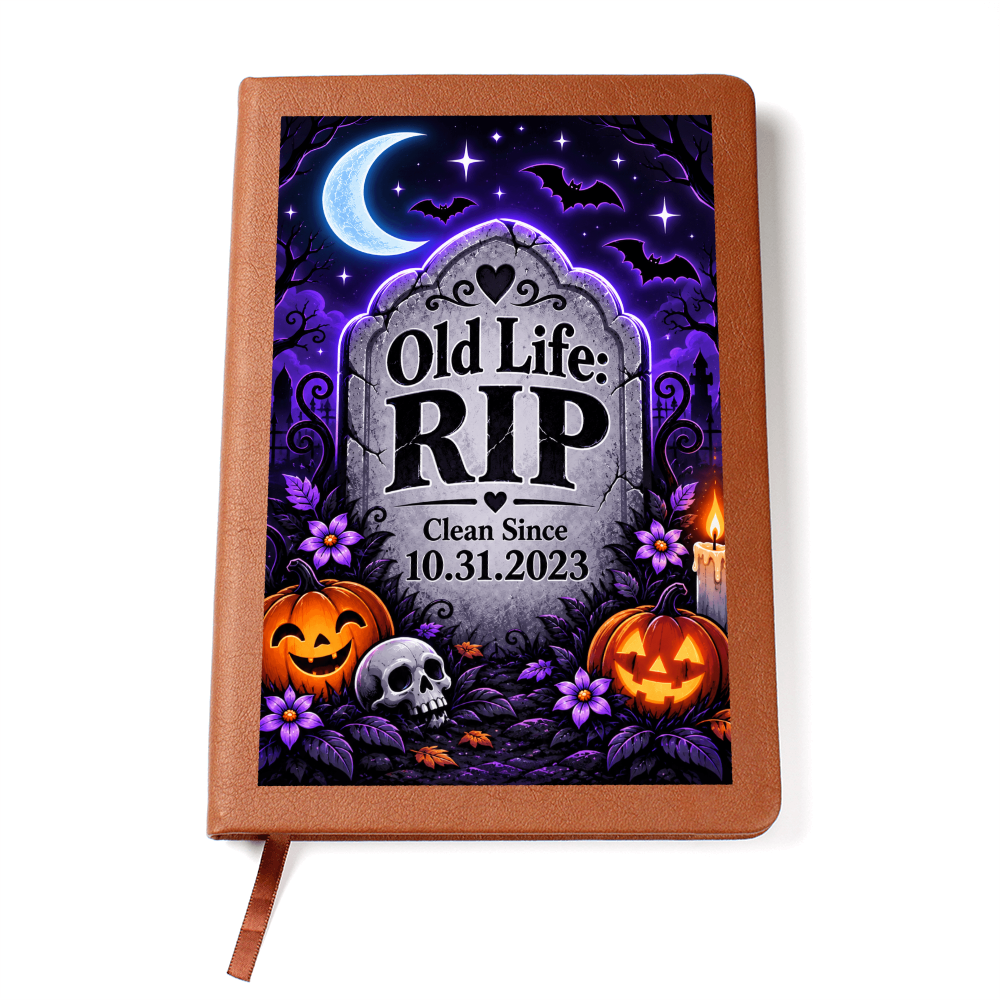 Old Life: RIP Personalized Sobriety Journal – Custom Clean Date Halloween Recovery Gift