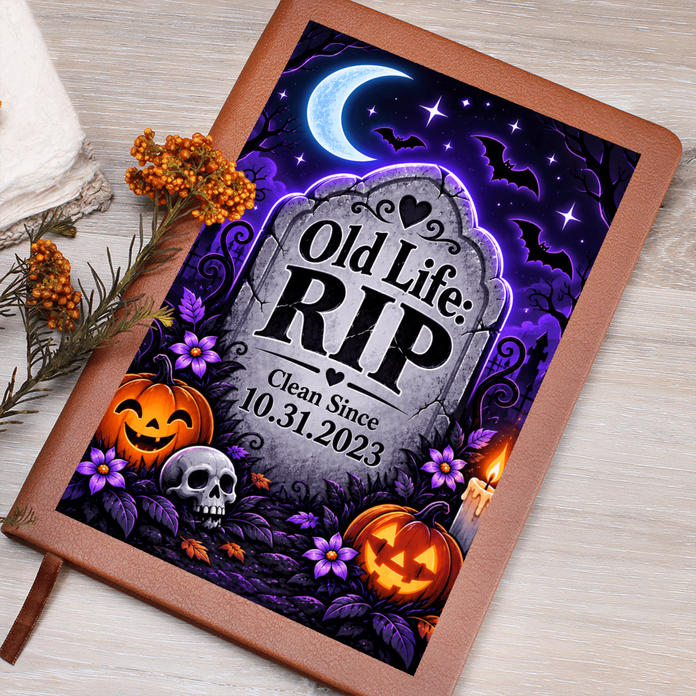 Old Life: RIP Personalized Sobriety Journal – Custom Clean Date Halloween Recovery Gift