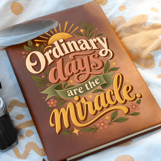 Recovery journal with brown vegan leather cover and “Ordinary days are the miracle” text