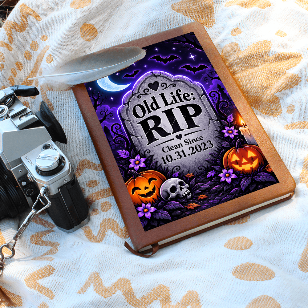 Old Life: RIP Personalized Sobriety Journal – Custom Clean Date Halloween Recovery Gift