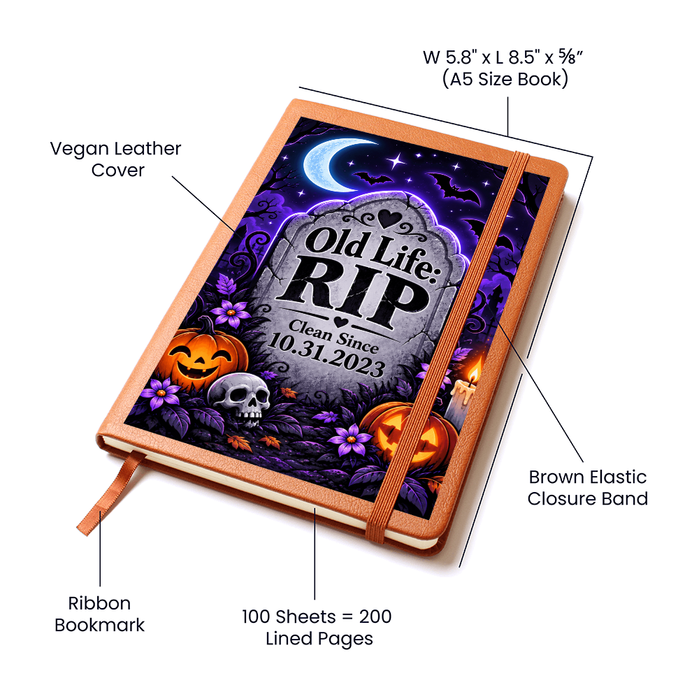 Old Life: RIP Personalized Sobriety Journal – Custom Clean Date Halloween Recovery Gift