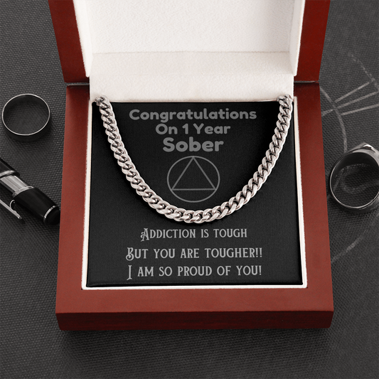 Personalized Sobriety Year Cuban Link Chain Necklace