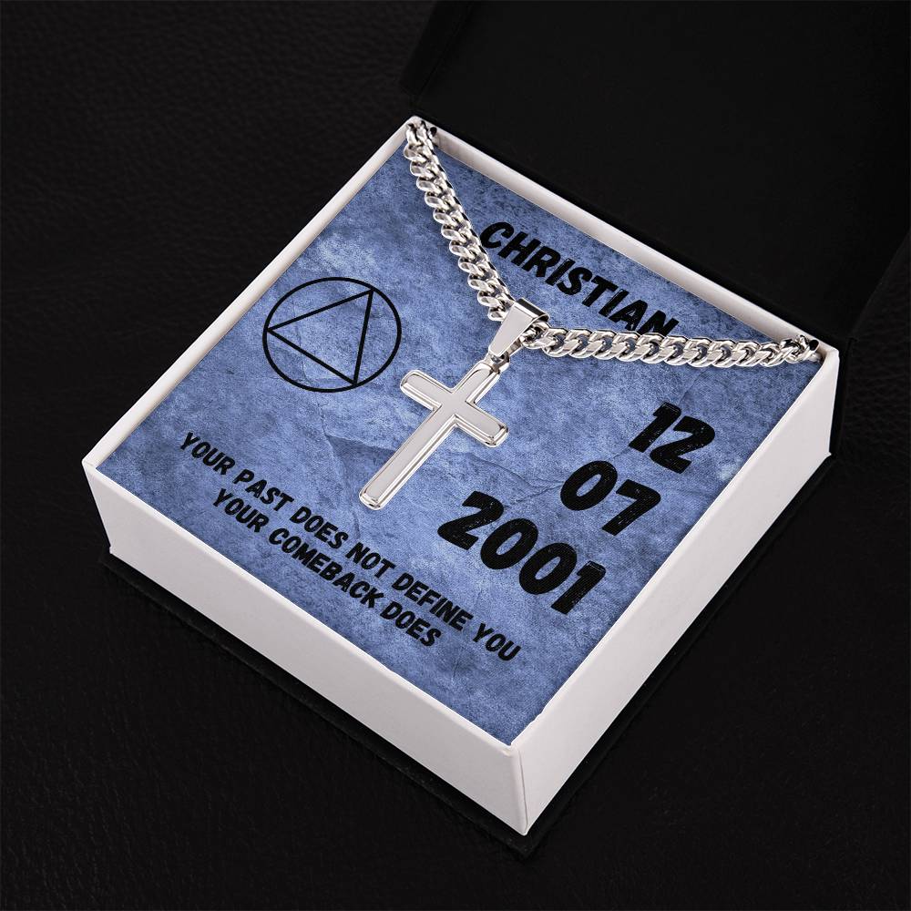 Custom Sober Birthday Card with Engraved cross necklace