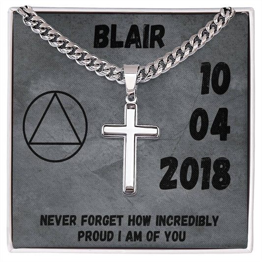 Sobriety Birthday Card with Engraved cross necklace