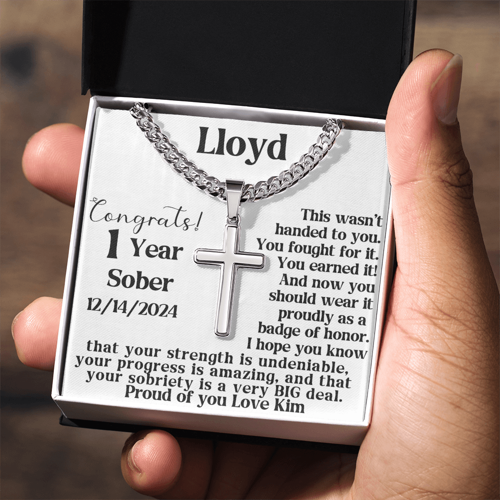 Engraved Cross Necklace — Sobriety Milestone Gift