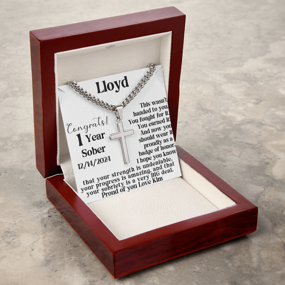 Engraved Cross Necklace — Sobriety Milestone Gift