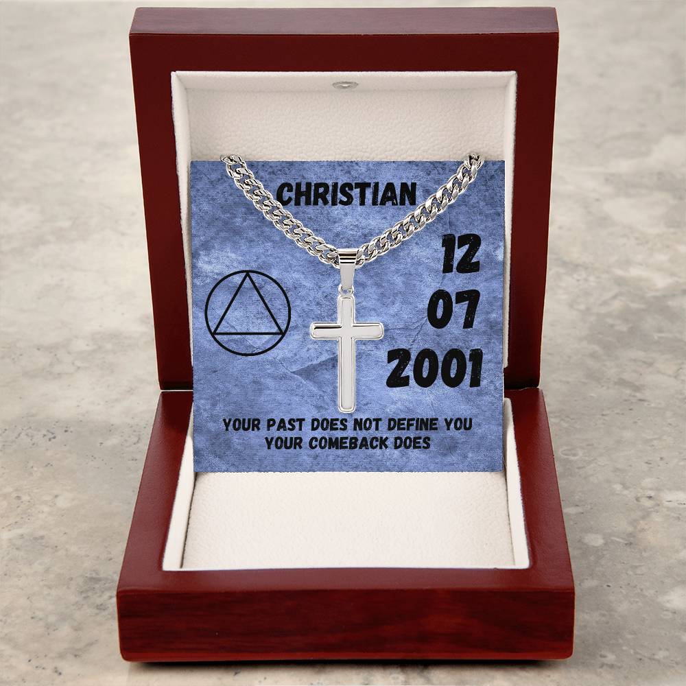 Custom Sober Birthday Card with Engraved cross necklace